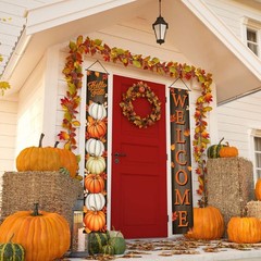 Fall Decorations Pumpkin Maple Leaves Porch Sign Door Banner Autumn Gift 12″x71″