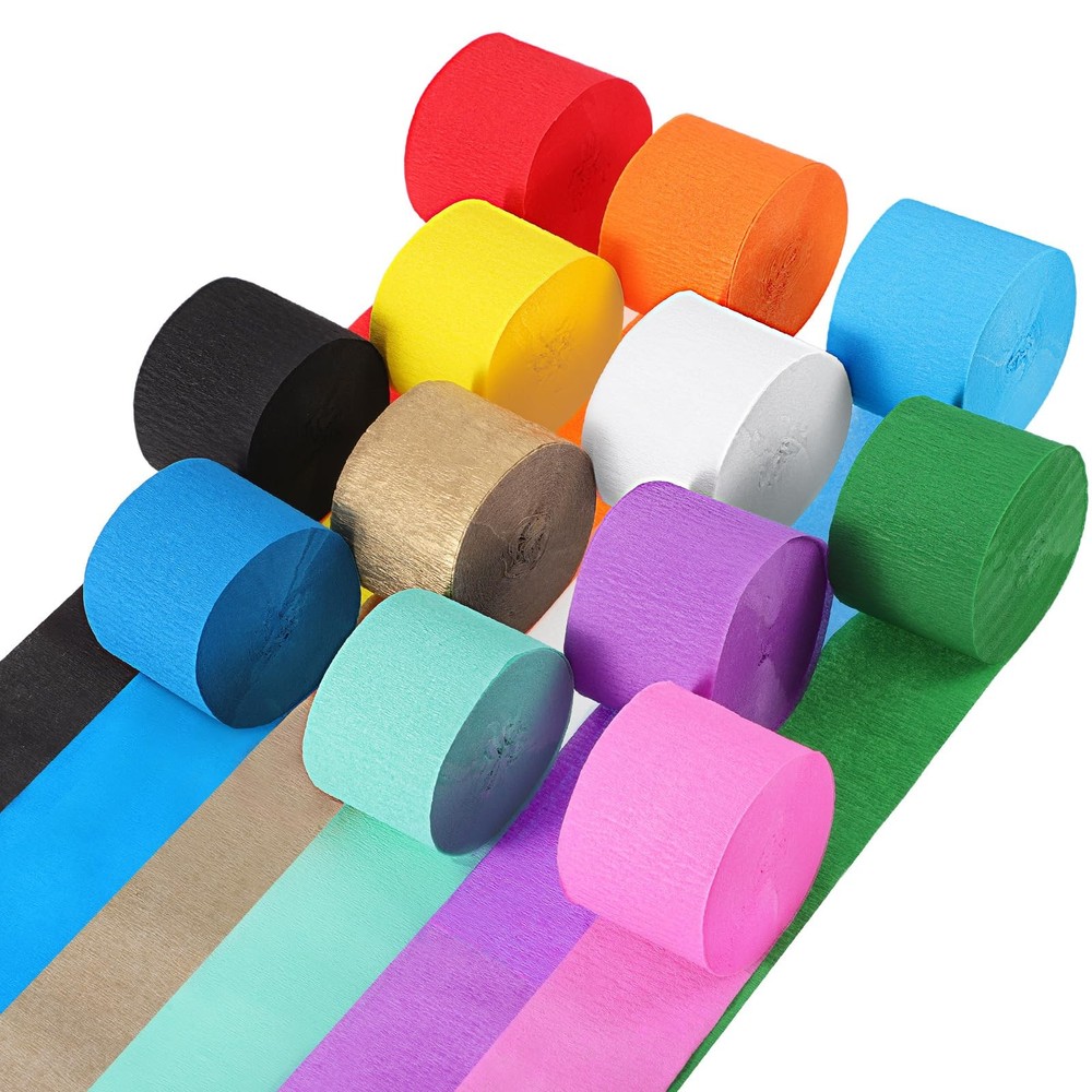 Crepe Paper Streamers 12 Rolls 984ft, 1.77 in x 82 ft, Rainbow Colors
