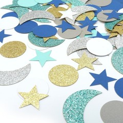 410 PCS Glitter Star Moon Confetti Navy Blue White Gold Outer Space Shower