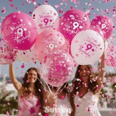 th Anniversary Balloons 38PCS 12Inch Latex Number Printed Balloons 1 9 Pink