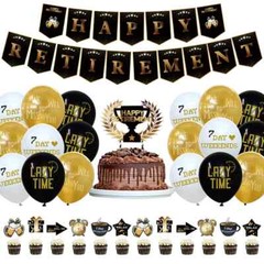 Happy Retirement Party Decor Golden Black Balloon Banner Farewell Party Supplies