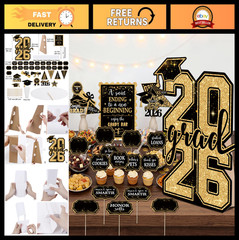 2026 Graduation Candy Buffet Decor – Black Gold Signs & Food Labels Set for Part