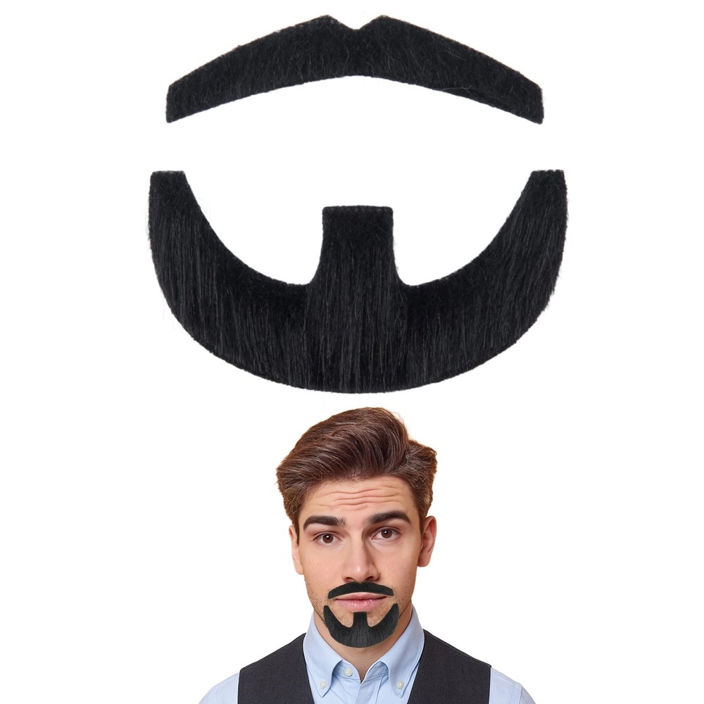 Fake Black Goatee Beard and Mustache Set Self Adhesive Stick-On Facial Hair f…