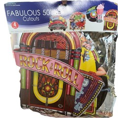 Vintage 1988 Beistle Fabulous 50s Jukebox,Soda Fountain Paper Cutouts NEW 4 Pcs.
