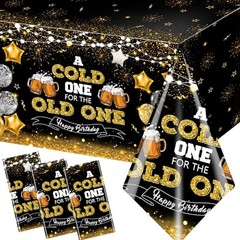 Juweked Beer Party Decorations,Black and Gold Happy Birthday Tablecloth for