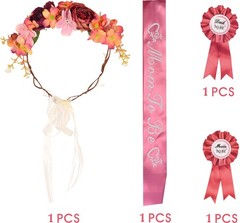MEANT2TOBE Orange Pink Flower Tiara, Sash Set & Dad Pin – Large, Orange，pink