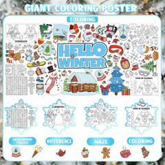 Kids Winter Giant Coloring Poster/Tablecloth Giant Poster 71×35 Inch with Classi