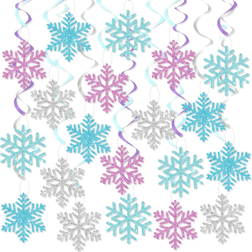 Snowflake Hanging Decorations, Winter Party Hanging Swirls Ceiling Streamers Pur