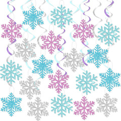 Snowflake Hanging Decorations, Winter Party Hanging Swirls Ceiling Streamers Pur