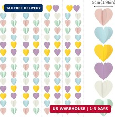 Pastel-Rainbow Party-Decorations 3D Heart Garland – 39Ft Yellow Blue Pink Purple