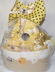 Bee Themed Gift Basket Yellow White Polka Dot Plastic Fabric Decoration