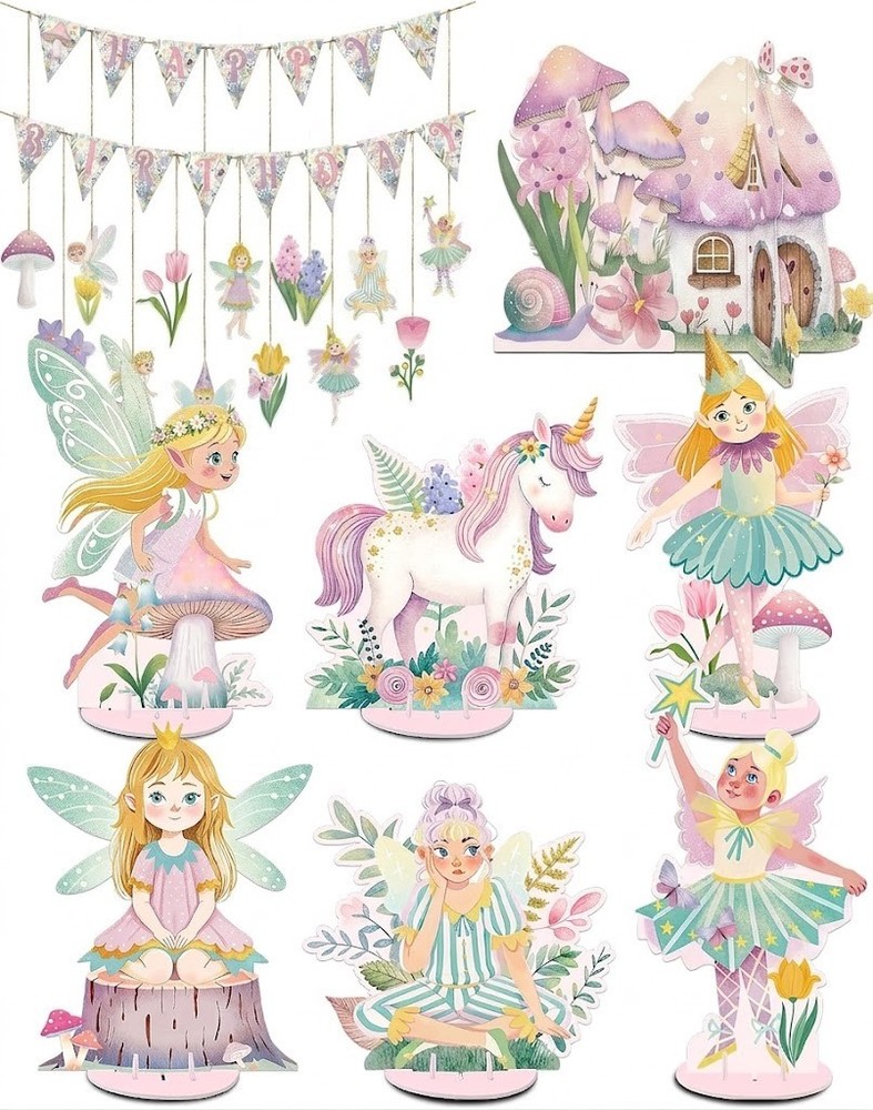 Fairy Party Decorations Happy Birthday Banner & Centerpieces Set NEW