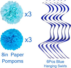Blue Happy Birthday Decorations, Happy Birthday Banner Hanging Swirls Balloons a