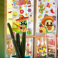 Whaline 9 Sheet Mexican Fiesta Party Window Clings 7.9×11.8 Inch, Multicolor