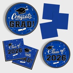 2026 Graduation Party Essentials – Blue Disposable Plates & Napkins Set for 50