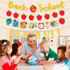 4Pcs Back to School Banner Gold Glitter Pencil Apple Garland Banners for First D
