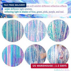 Iridescent Party Streamers Backdrop – GREATRIL Neon Transparent Holographic Tins