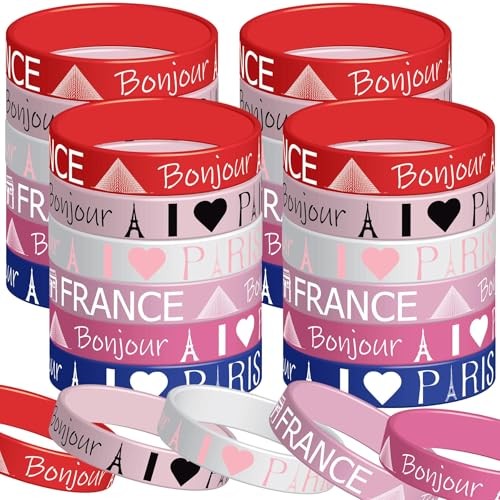 CupaPlay 24PCS France Paris Party Rubber Wristbands – French Themed