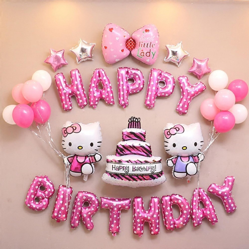 Hello Kitty Pink Birthday Balloons Banner Party Supplies Decorations