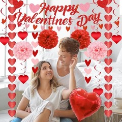 119Pcs Valentines Day Decorations Set, Office Hanging Heart Swirls, Red