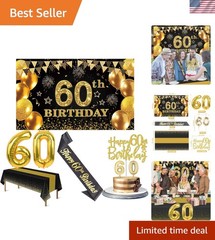 60th Birthday Decorations Men Women with 60th Birthday Banner, Black and Gold…