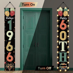 60Th Birthday Door Banner Lighted Decorations for Men Women, Black Colorful Vint
