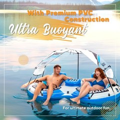 2 Person River Tube with UV Blocking Canopy – Sun Protection Double Water Flo…