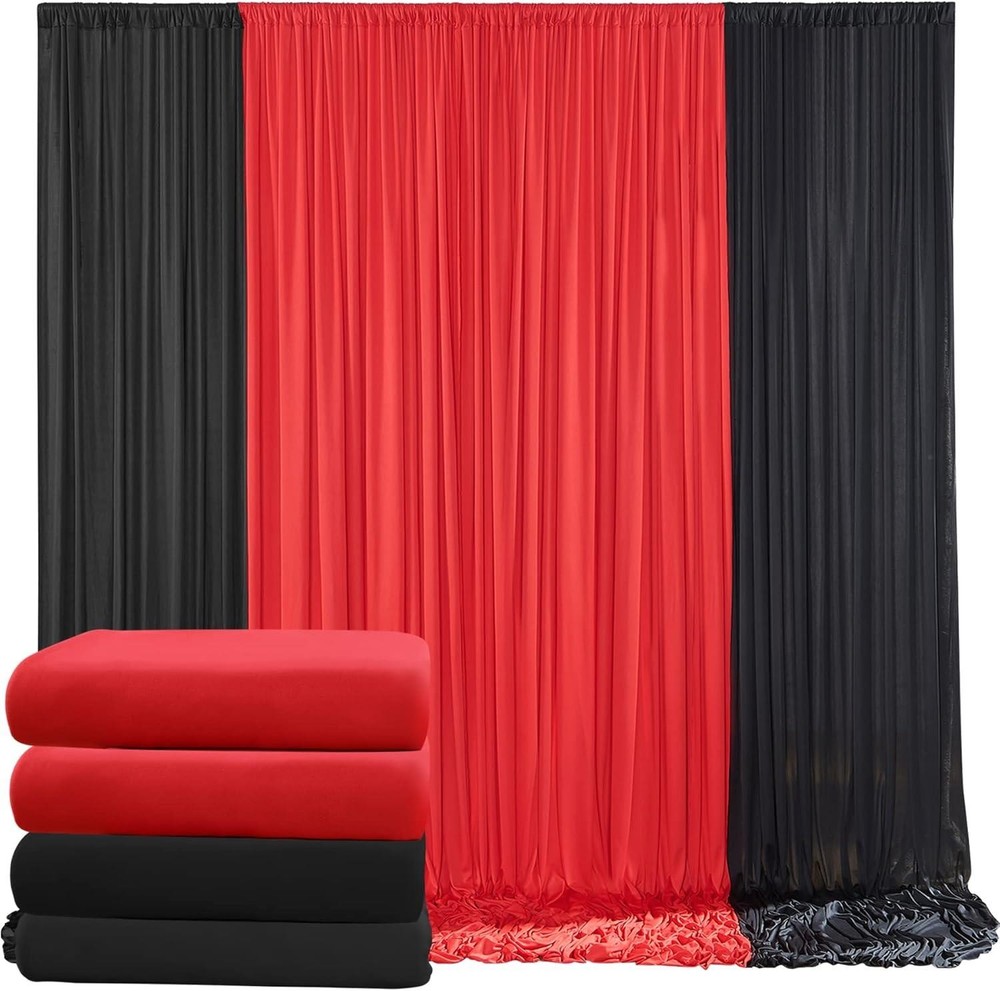 10ft x 10ft Wrinkle Free Backdrop Curtain Red and Black 4 Panels
