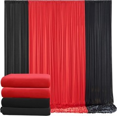 10ft x 10ft Wrinkle Free Backdrop Curtain Red and Black 4 Panels