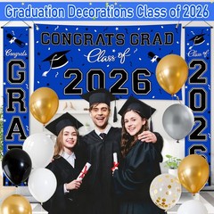 23 Pcs Blue 2026 Graduation Decor Set: Banner, Backdrop, Balloons & More!