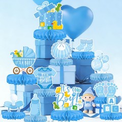 Boy Baby Shower Decorations Set – Kit with blue Honeycomb Centerpiece, Baby R