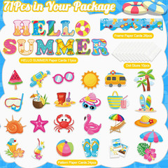 71 Pcs Hello Summer Bulletin Board Set Hawaiian Beach Slippers Sun DIY Borders B