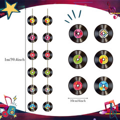 8 Pieces Rock and Roll Party Decorations Retro Record Paper Garlands Vintage The