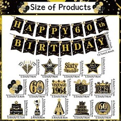 60th Birthday Party Decorations – 16PCS Vintage 60th Birthday Banner Gold 60