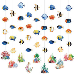9 Pcs Tropical Fish Decorations under the Sea Party Banners Ocean Themed Supplie