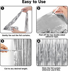 Metallic Silver Tinsel Foil Fringe Curtain, 3 Pack 3.2X6.5 Feet Party Photo Back