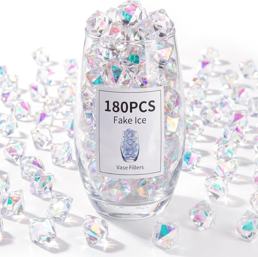 180PCS Iridescent Fake Ice Rocks Clear Acrylic Fake Ice & Plastic Gems Vases