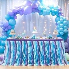 Mermaid Tulle Tutu Ruffle Curly Willow Table Skirt for Rectangle Table 9ft,…