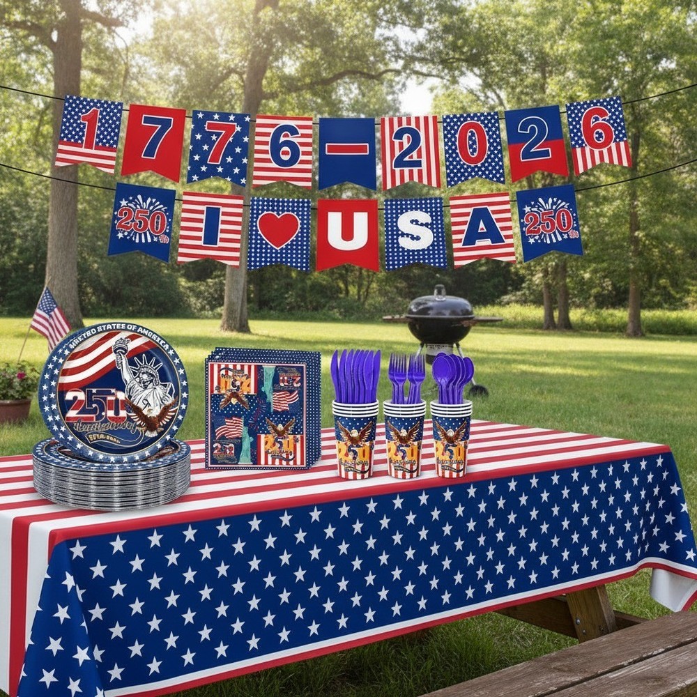 250th Anniversary Party Decorations Set, 87 Pc, Blue, 1776-2026, USA 250