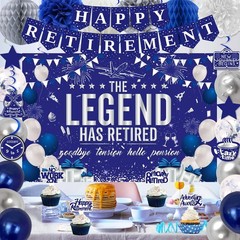 Happy Retirement Celebration Kit – 54pcs Blue Silver Theme for Memorable Parties