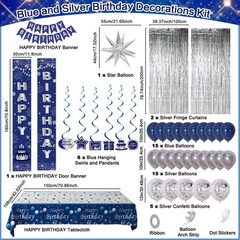 Blue Birthday Decorations Men Women Boys Navy Silver Banner Balloons
