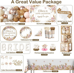 301Pcs Boho Bridal Shower Decorations Complete Party Set, Serves 25 Guests, Boho