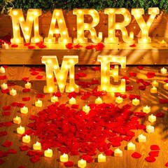 Romantic ‘Marry Me’ LED Letter Lights & 24 Candles for Perfect Proposals