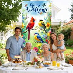 Spring Welcome Door Cover Decorations Spring Summer Bird Flower Door Banner E…