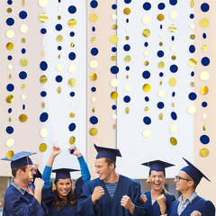 46 Ft Navy Blue and Gold Circle Dots Garland Royal Blue Hanging Paper Polka Dot