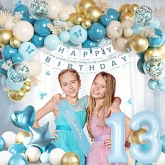 Birthday Decorations for Girls, Light Blue 13 Birthday Girl Decorations, 13th