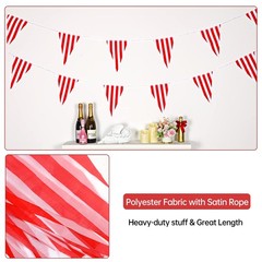RUBFAC 170ft 120pcs Red and White Striped Pennant Banner, Carnival Circus Decora
