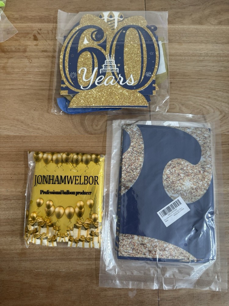 60th Birthday Party Decorations Blue Gold Backdrop Balloon Centerpiece Set