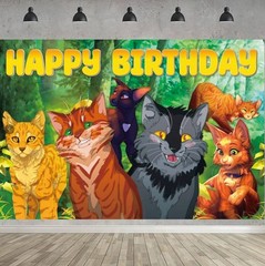 Cartoon Cat Birthday Party Decoration,Photo Background 5 x 3 FT