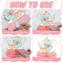 12 Pcs Tea Party Decorations Floral Teapot Honeycomb Centerpieces Tea Party Tabl